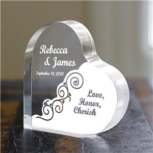 Engraved Love Honor Cherish Wedding Heart Keepsake