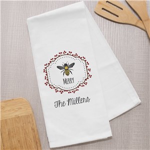 Personalized Bee Merry Dish Towel 8106509