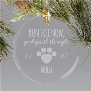 Engraved Pet Memorial Round Glass Ornament | Pet Memorial Ornament