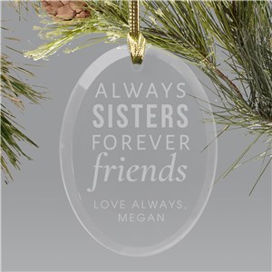 Engraved Sister Oval Glass Ornament | Personalized Christmas Ornaments