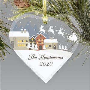 Christmas Town Ornament | Glass Heart Christmas Ornament