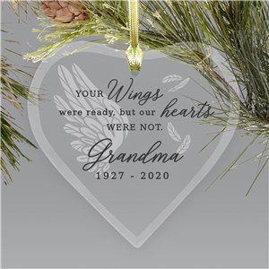 Heart Memorial Ornaments | Glass Memorial Ornament With Wing