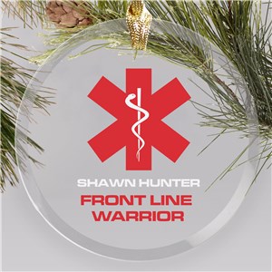 Personalized Frontline Warrior Round Glass Ornament