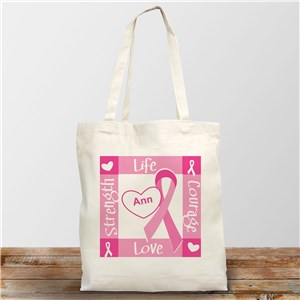 Ribbon of Heart - Breast Cancer Awareness Personalized Canvas Tote Bag