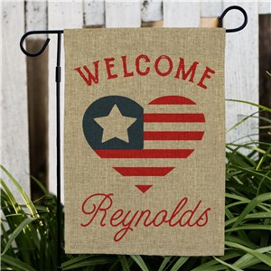 Personalized Patriotic Heart Burlap Garden Flag 830102712B