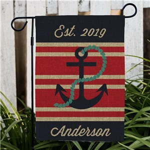 Personalized Nautical Burlap Garden Flag 830104682BX