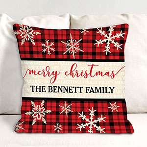 Personalized Merry Christmas Plaid Throw Pillow | Personalized Throw Pillows