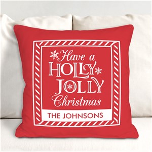 Striped Whimsical Holly Jolly Personalized Christmas Throw Pillow | Personalized Pillows