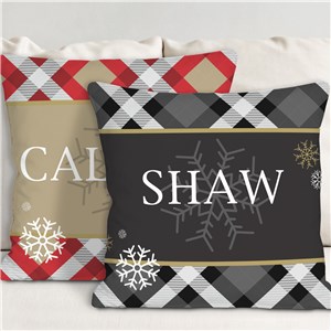 Personalized Dashing Through The Snow Plaid Throw Pillow | Personalized Throw Pillows