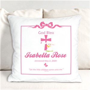 Pink God Bless Christening Personalized Throw Pillow | Personalized Christening Gifts