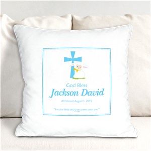 Blue God Bless Christening Personalized Throw Pillow | Personalized Christening Gifts