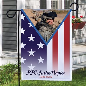 Personalized Military Pride Memorial Photo Garden Flag | Personalized Memorial Garden Flags