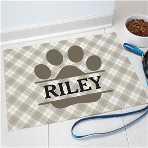 Personalized Plaid Paw Pet Mat | Personalized Pet Mat