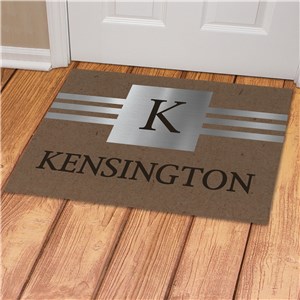 Personalized Faux Metal and Burlap Texture Doormat