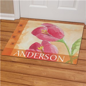 Personalized Red Tulips Welcome Doormat | Personalized Doormats