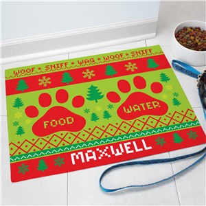 Personalized Doggie Christmas Sweater Food Mat 83199087