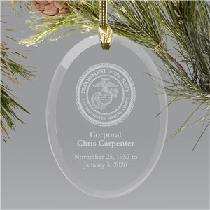 U.S. Marines Memorial Engraved Ornament | Oval Glass | Memorial Ornaments