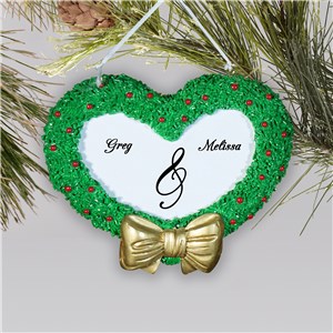 Heart Wreath Engraved Christmas Ornament | Personalized Couples Ornament