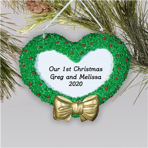 Engraved First Christmas Heart Wreath Ornament | Couples First Christmas Ornament