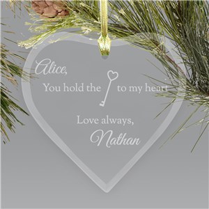 Engraved Key to My Heart Glass Ornament | Personalized Couples Ornament