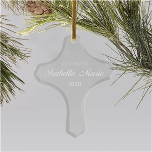 Engraved God Bless Glass Cross Ornament | Christian Ornaments