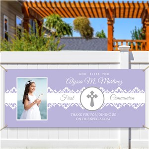 Communion Banner With Photo | Lace And Photo Banner for Communion