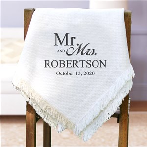 Mr. & Mrs. Serif/Script Embroidered Afghan | Personalized Afghan