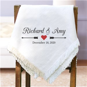 Embroidered Arrows and Heart Wedding Afghan | Personalized Wedding Gift