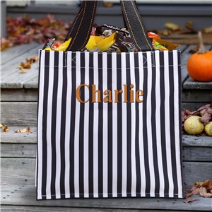 Personalized Black Stripe Halloween Tote | Personalized Halloween Bags