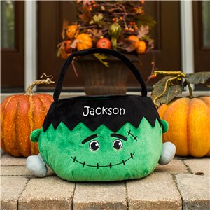 Embroidered Frankenstein Trick or Treat Basket | Personalized Trick or Treat Bags