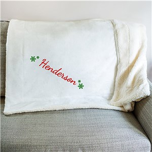 Embroidered Holly Sherpa Blanket | Personalized Blankets