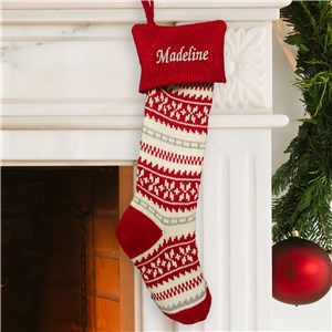 Embroidered Red Snowflake Knit Stocking | Christmas Stockings