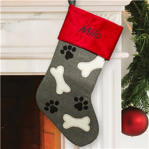 Embroidered Paw and Bone Stocking | Personalized Dog Stockings