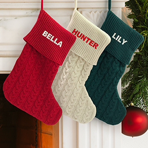 Red Knit Stocking | Embroidered Knit Stocking