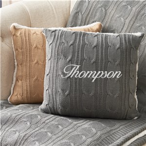 Embroidered Name Cable Knit Throw Pillow