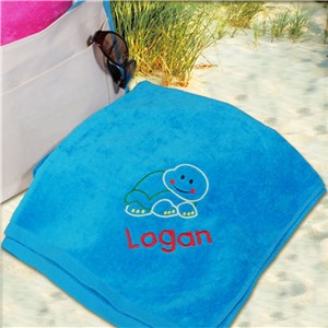 Embroidered Turtle Blue Beach Towel