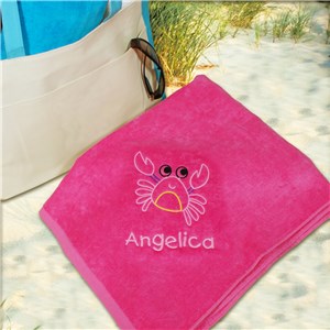 Embroidered Crab Pink Beach Towel E438931PK