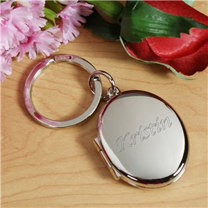 Initial or Name Silver Oval Locket Keychain