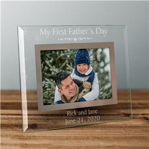 Engraved First Fathers Day Glass Picture Frame | First Time Dad Father's Day Gifts