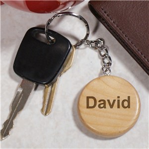 Engraved Name Wood Round Keychain | Personalized Gifts for Him