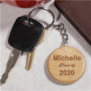 Engraved Class Of Wood Round Key Chain | Personalized Graduation Gifts