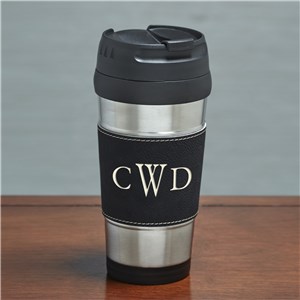 Engraved Initials Black Leather Travel Mug | Father's Day Gifts