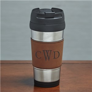 Engraved Initials Rawhide Leather Travel Mug L10041156