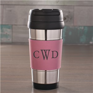 Engraved Initials Pink Leather Travel Mug L10041173