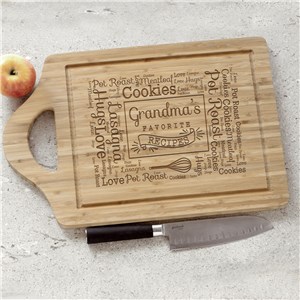 Engraved Favorite Recipes Word-Art Cutting Board | Personalized Gifts for Grandma