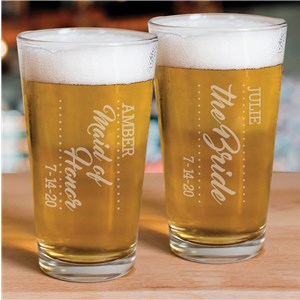 Personalized Bridal Party Beer Glass | Bridesmaid Glasses