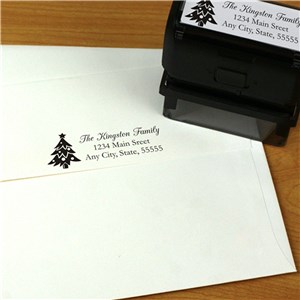 Personalized Christmas Tree Rectangular Rubber Stamper | Personalized Address Stamp