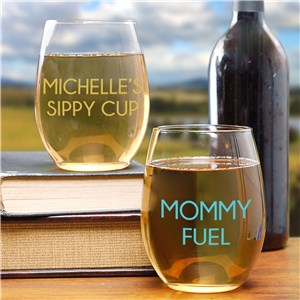 Personalized Mommy Fuel Stemless Wine Glass | Mother's Day Cups