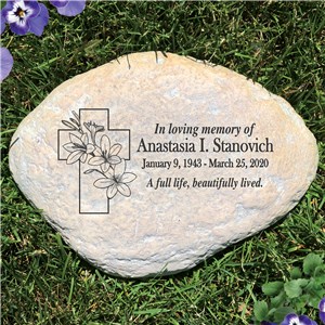 Personalized Floral Cross Memorial Garden Stone | Memorial Stones