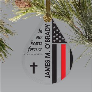 Personalized Flag Memorial Tear Drop Glass Ornament | Memorial Ornaments